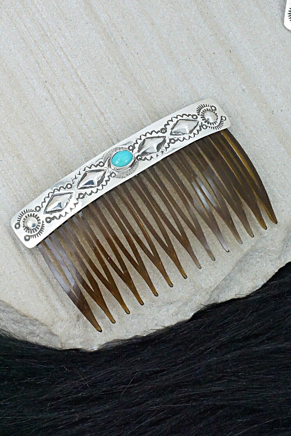 Turquoise & Sterling Silver Hair Combs - Jennie Blackgoat