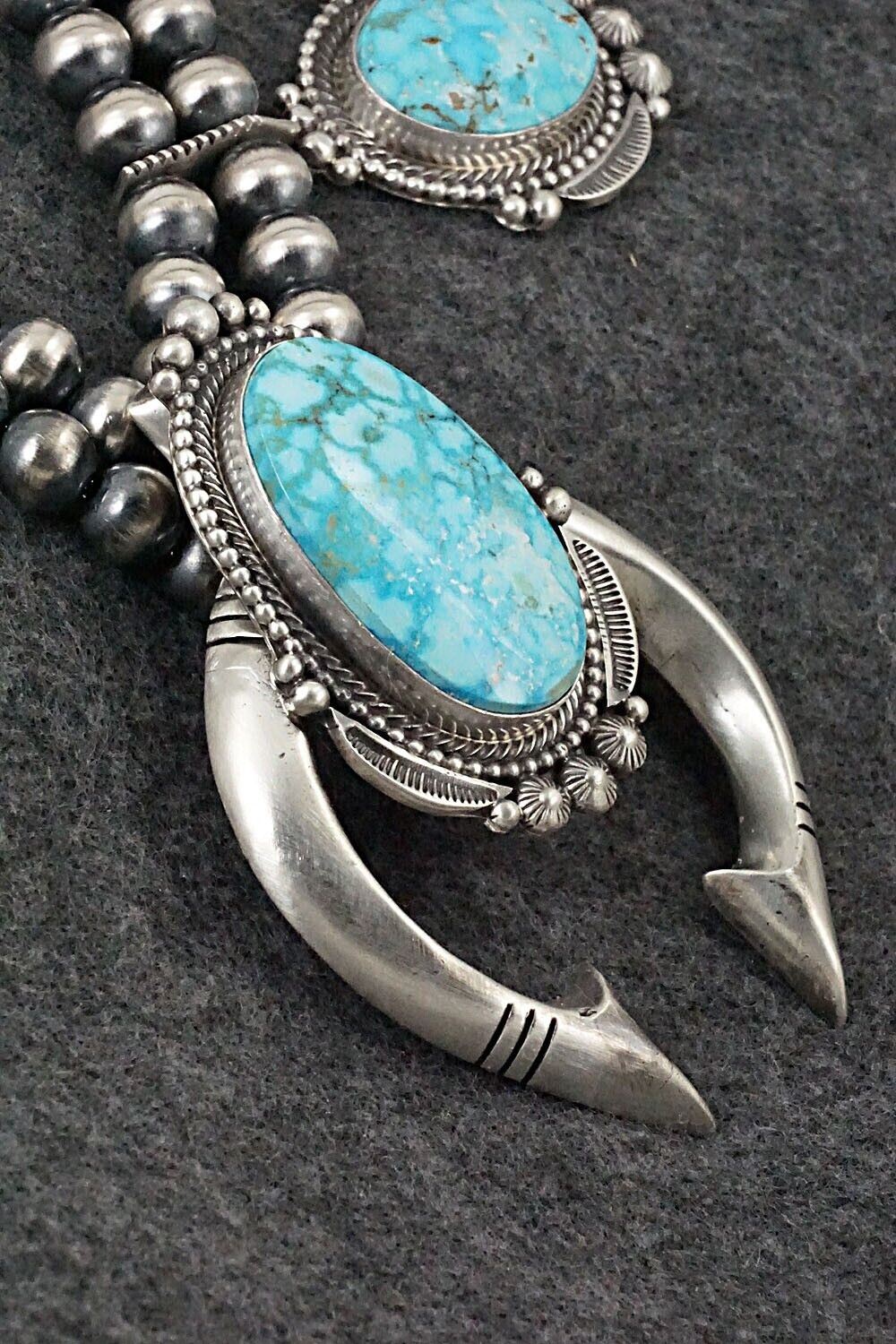 Turquoise & Sterling Silver Squash Blossom and Earrings Set - Tom Lewis