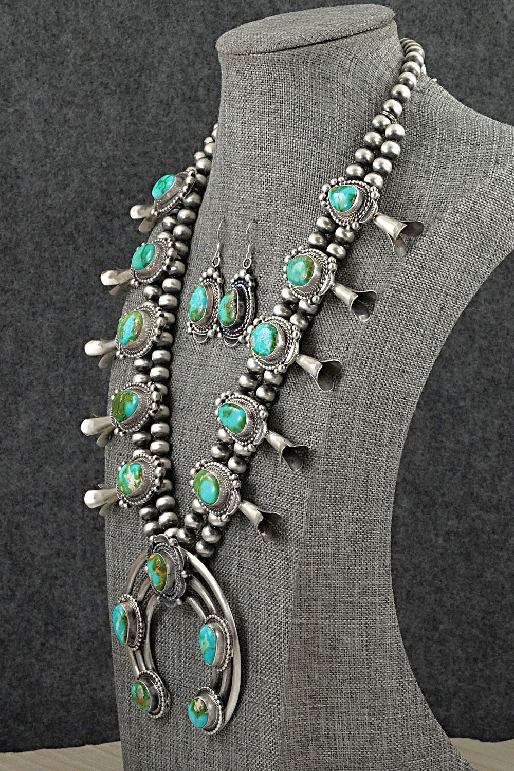 Turquoise & Sterling Silver Squash Blossom Set - Tom Lewis