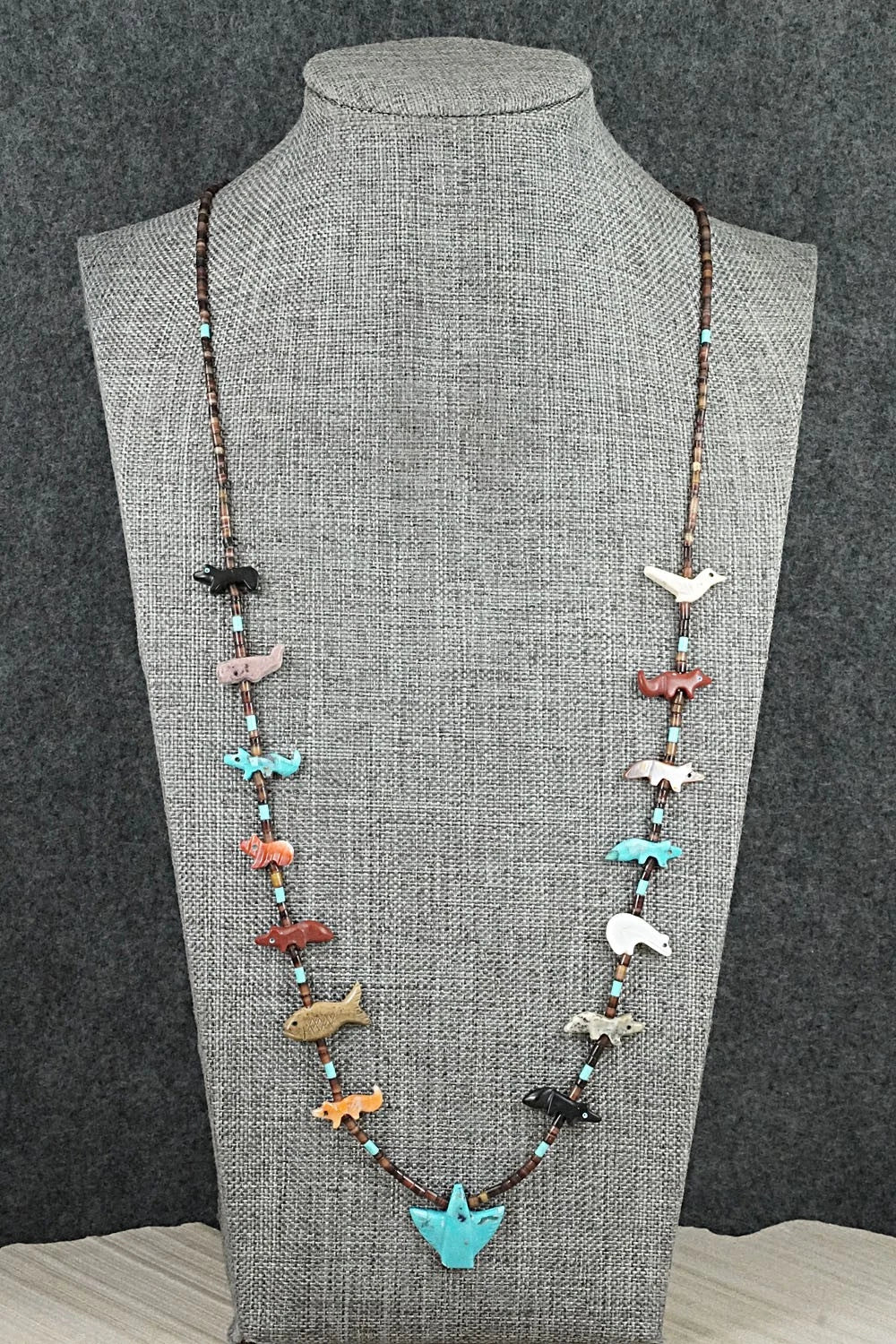 Multi-Stone Fetish Carving & Sterling Silver Necklace - Hector Goodluck