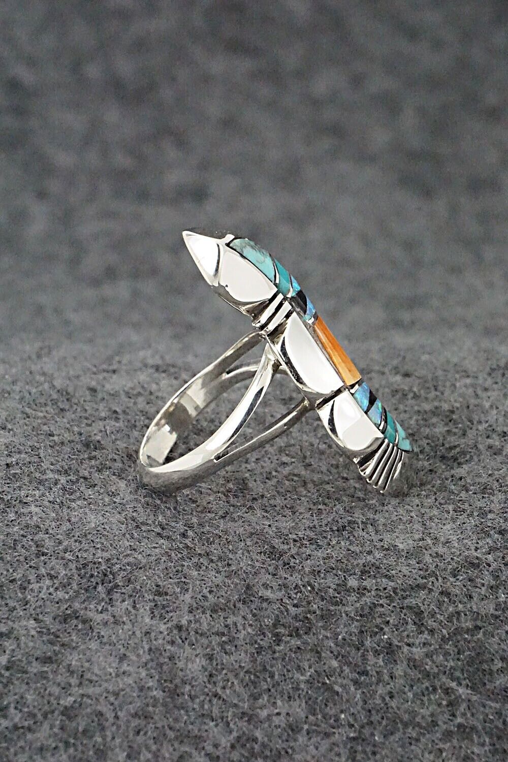 Multi-Stone & Sterling Silver Inlay Ring - James Manygoats - Size 6.5