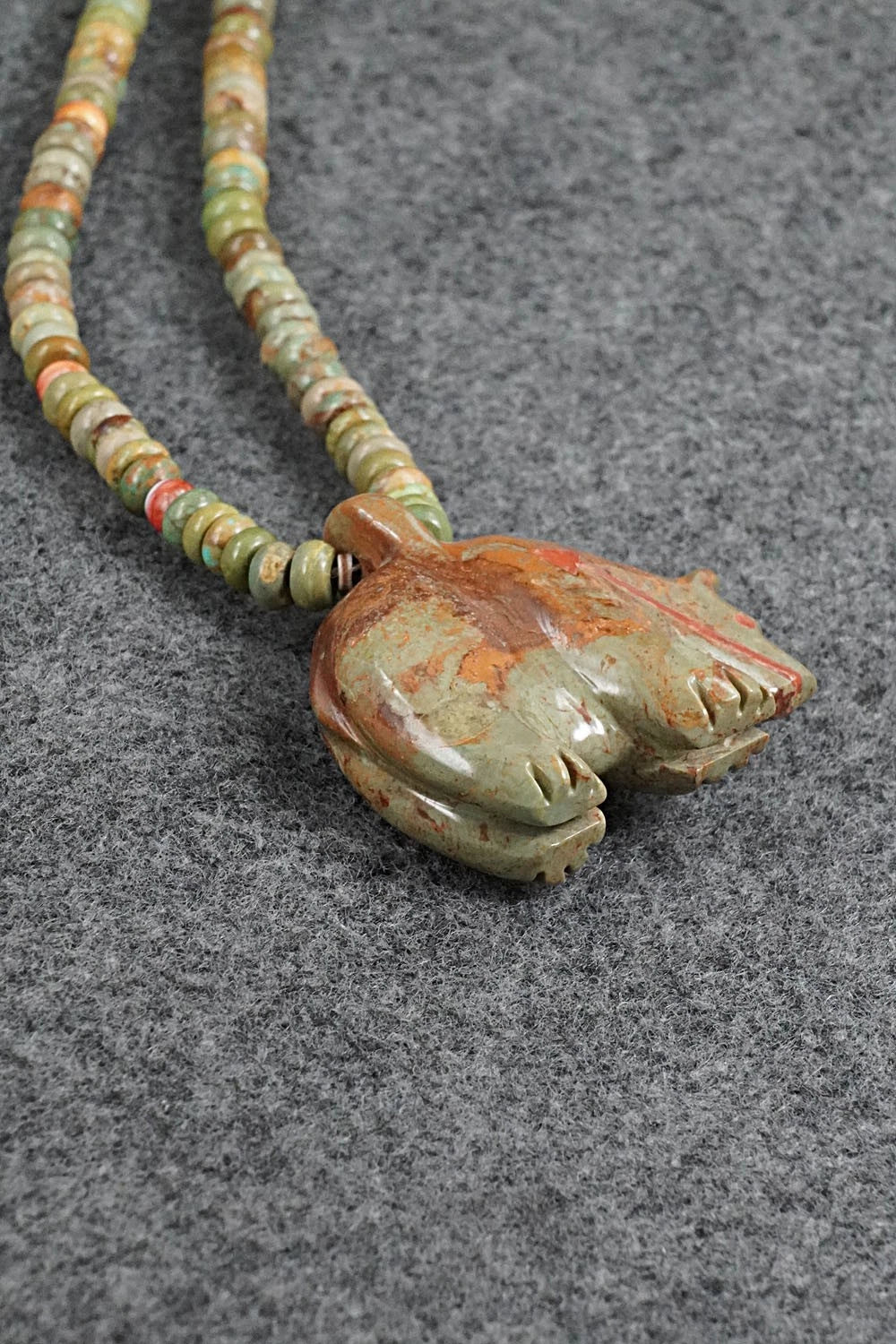 Turquoise & Sterling Silver Bear Zuni Fetish Necklace - Andres Quandelacy