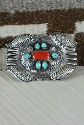 Turquoise & Spiny Oyster Sterling Silver Belt Buckle - Shawn Cayatineto - High Lonesome Trading