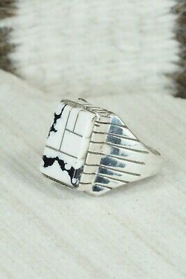 Inlay White Buffalo & Sterling Silver Ring - Ray Jack - Size 9.5