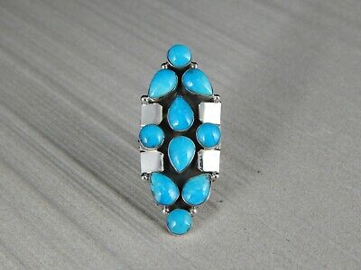 Navajo Turquoise & Sterling Silver Cluster Ring - Clarence Long - Size 7 - High Lonesome Trading