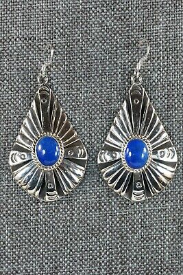 Navajo Lapis and Sterling Silver Earrings - Henry Attakai - High Lonesome Trading