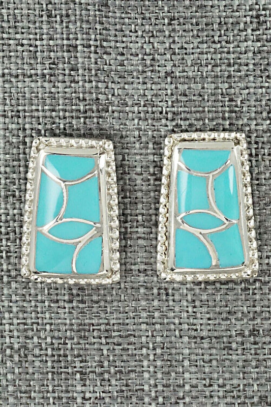 Turquoise & Sterling Silver Inlay Earrings - Karlena Seontewa