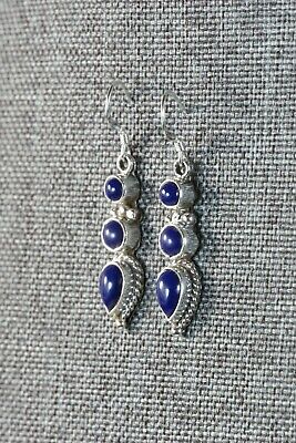 Navajo Lapis and Sterling Silver Earrings - Gary Shorty - High Lonesome Trading