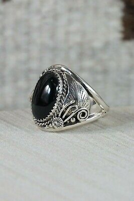 Navajo Onyx and Sterling Silver Ring - Leonard Spencer - Size 14.75 - High Lonesome Trading
