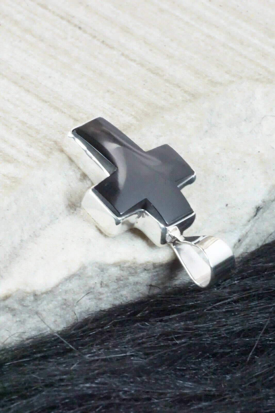 Onyx & Sterling Silver Cross Pendant - Diane Wylie