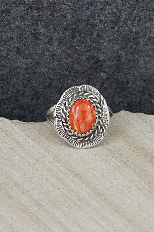 Spiny Oyster & Sterling Silver Ring - Freda Martinez - Size 7