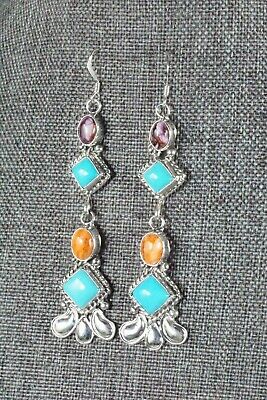 Turquoise, Spiny Oyster & Sterling Silver Earrings