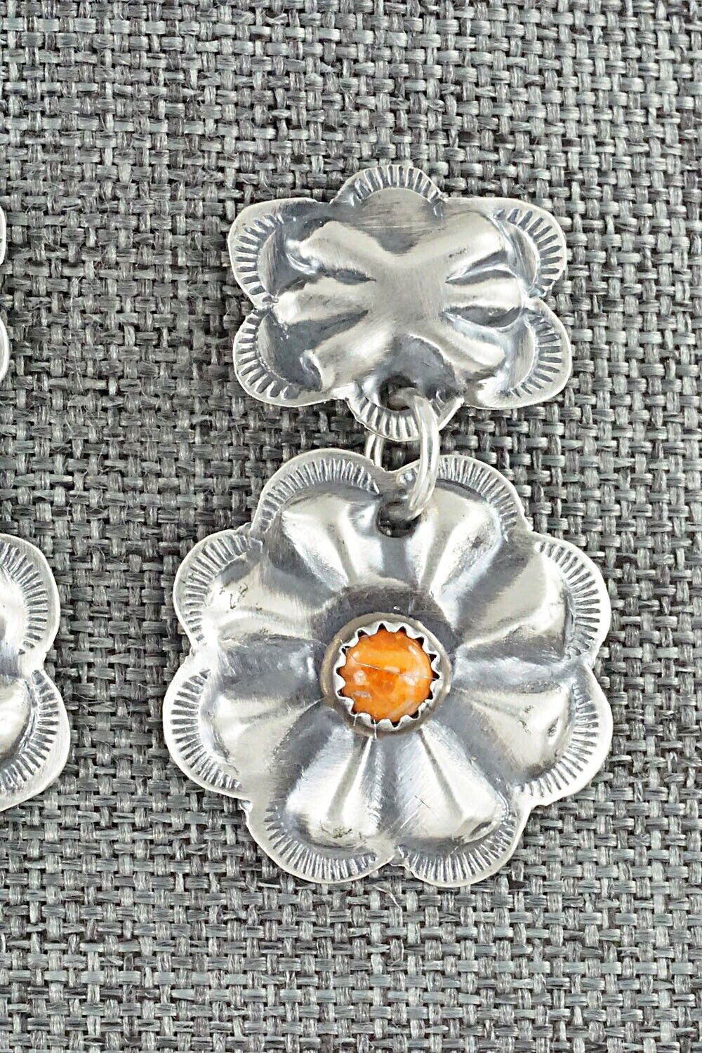 Spiny Oyster & Sterling Silver Earrings - Joan Begay