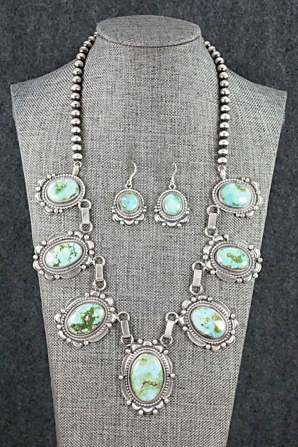 Turquoise & Sterling Silver Necklace and Earrings Set - Tom Lewis
