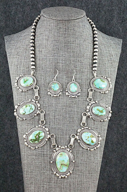 Turquoise & Sterling Silver Necklace and Earrings Set - Tom Lewis