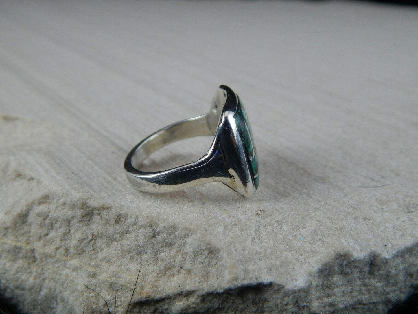 Zuni Chryscolla and Sterling Silver Ring - Ernest Mackel - Size 7.75 - High Lonesome Trading