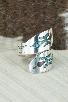 Turquoise, Coral & Sterling Silver Ring - Jolene Jazzie - Size 7.5