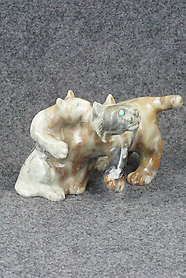 Bobcat & Mountain Lion Zuni Fetish Carving - Albert Eustace
