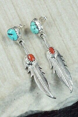 Turquoise, Coral & Sterling Silver Earrings - Annie Spencer