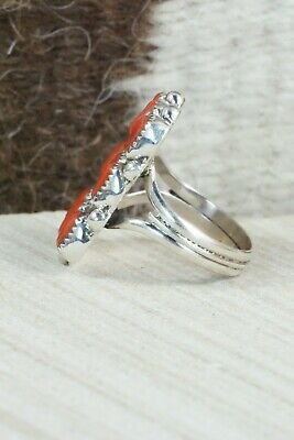 Coral & Sterling Silver Ring - Priscilla Reeder - Size 8
