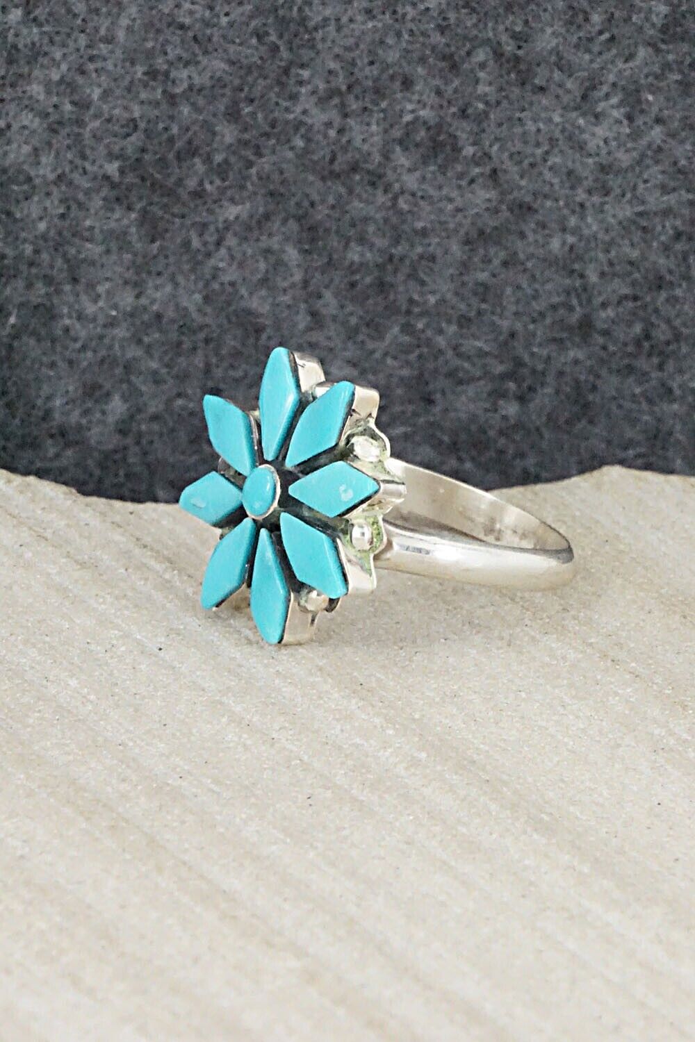 Turquoise & Sterling Silver Ring - Rose Kanteena - Size 6.75