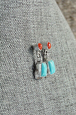 Turquoise & Coral Sterling Silver Earrings - Verley Betone