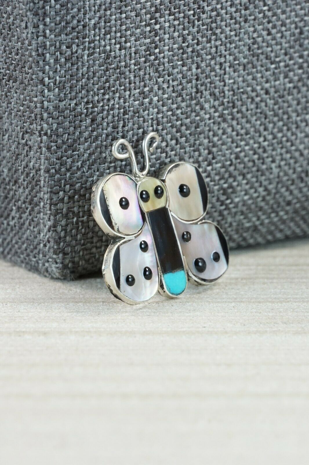 Zuni Butterfly Mother of Pearl & Sterling Silver Pendant/ Pin - Shenel Comosona