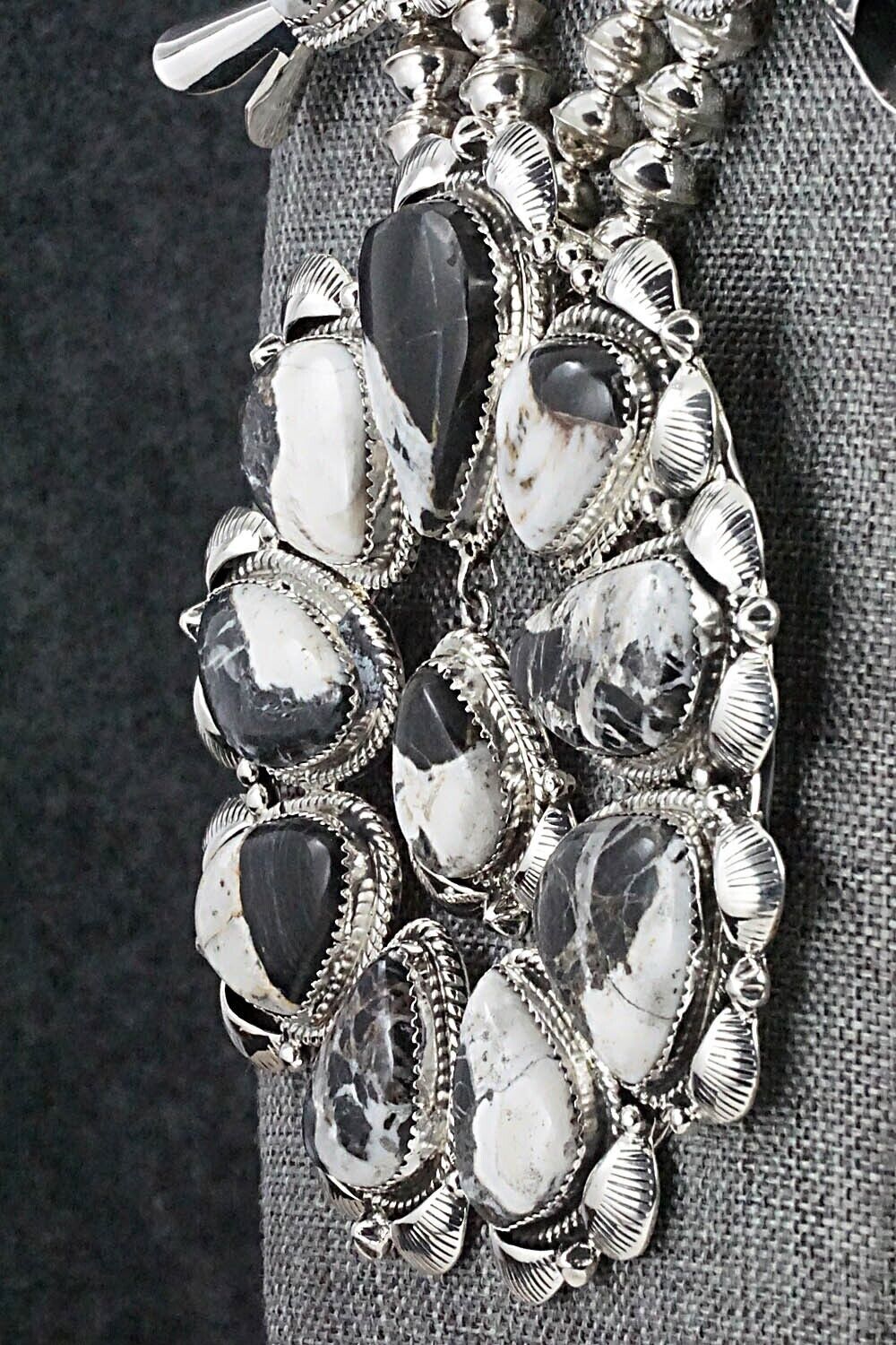 White Buffalo & Sterling Silver Squash Blossom Set - Vernon Johnson
