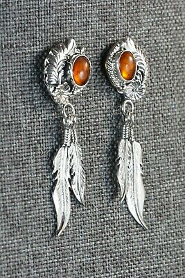 Navajo Amber & Sterling Silver Earrings - Annie Spencer