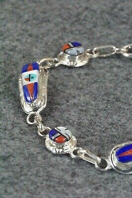 Lapis, Coral & Sterling Silver Link Bracelet - Patty Edaakie
