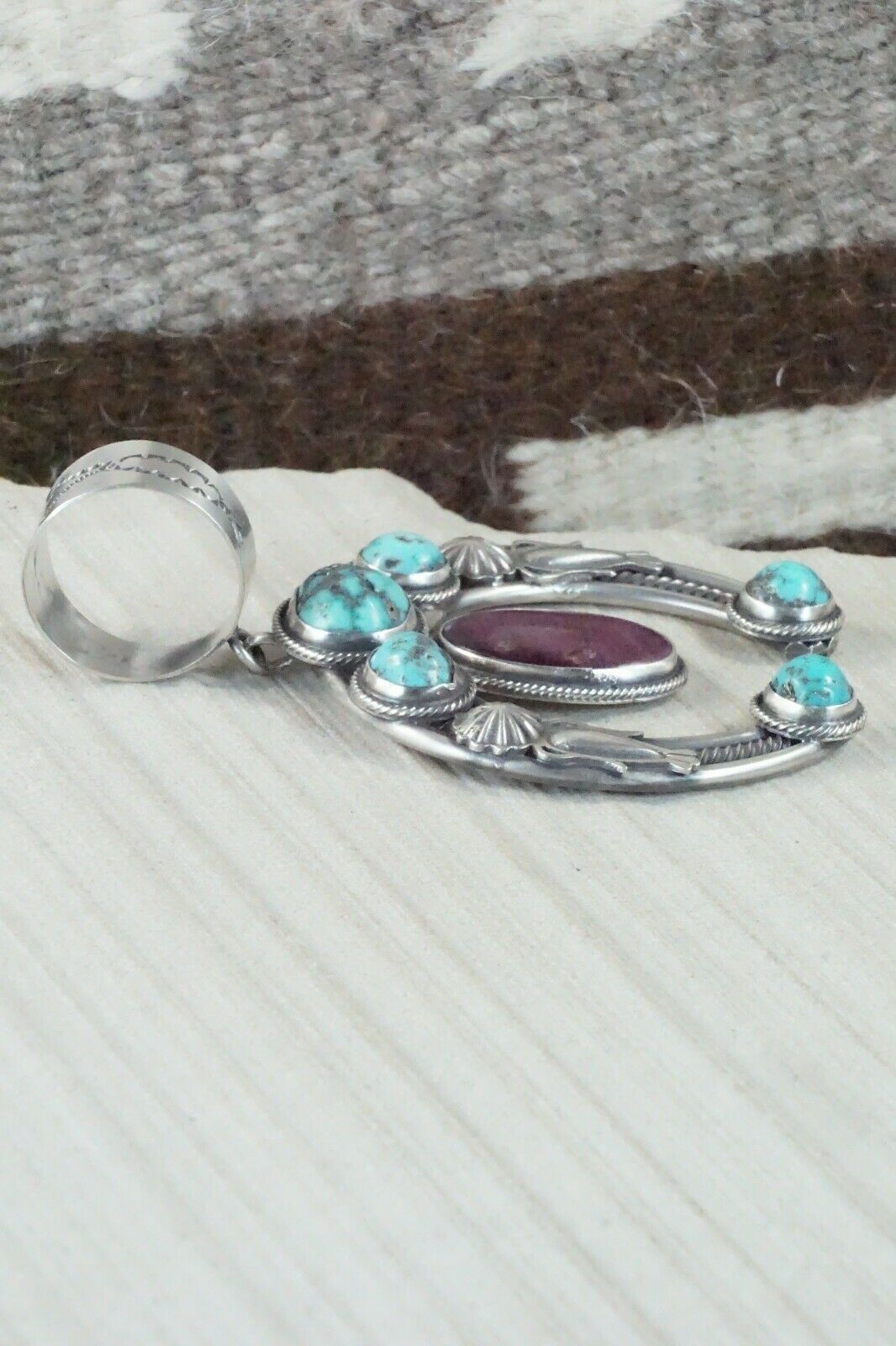 Turquoise, Spiny Oyster & Sterling Silver Naja Pendant - Raymond Delgarito