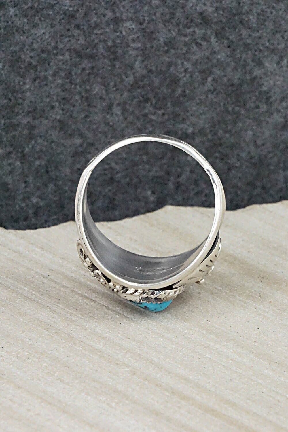 Turquoise, Coral & Sterling Silver Ring - Leonard Spencer - 14.5