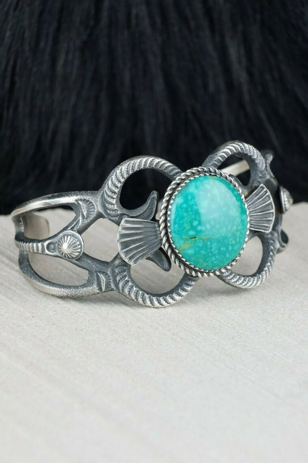 Navajo Turquoise and Sterling Silver Bracelet - Eva & Linberg Billah - High Lonesome Trading