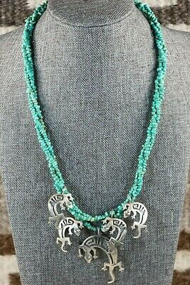 Navajo Turquoise Necklace and Sterling Silver Lizards - Charlie Bowie - High Lonesome Trading