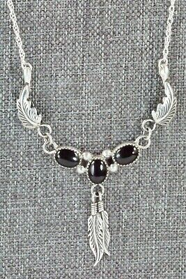 Onyx & Sterling Silver Feather Necklace - Navajo