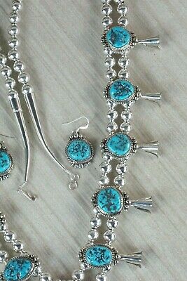 Turquoise & Sterling Silver Squash Blossom & Earrings - Vernon Johnson