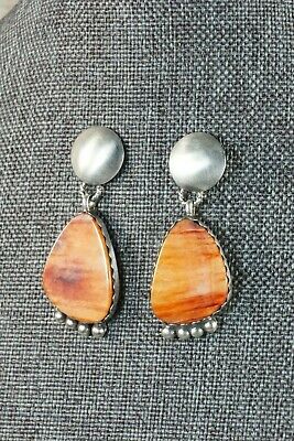 Navajo Spiny Oyster and Sterling Silver Earrings - Selina Warner - High Lonesome Trading