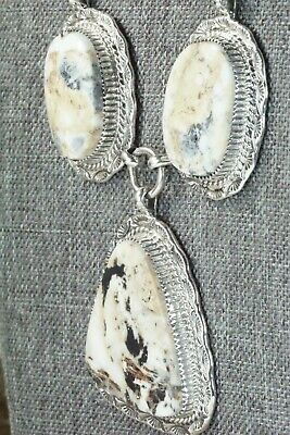 White Buffalo & Sterling Silver Necklace and Earrings - Alvin Joe