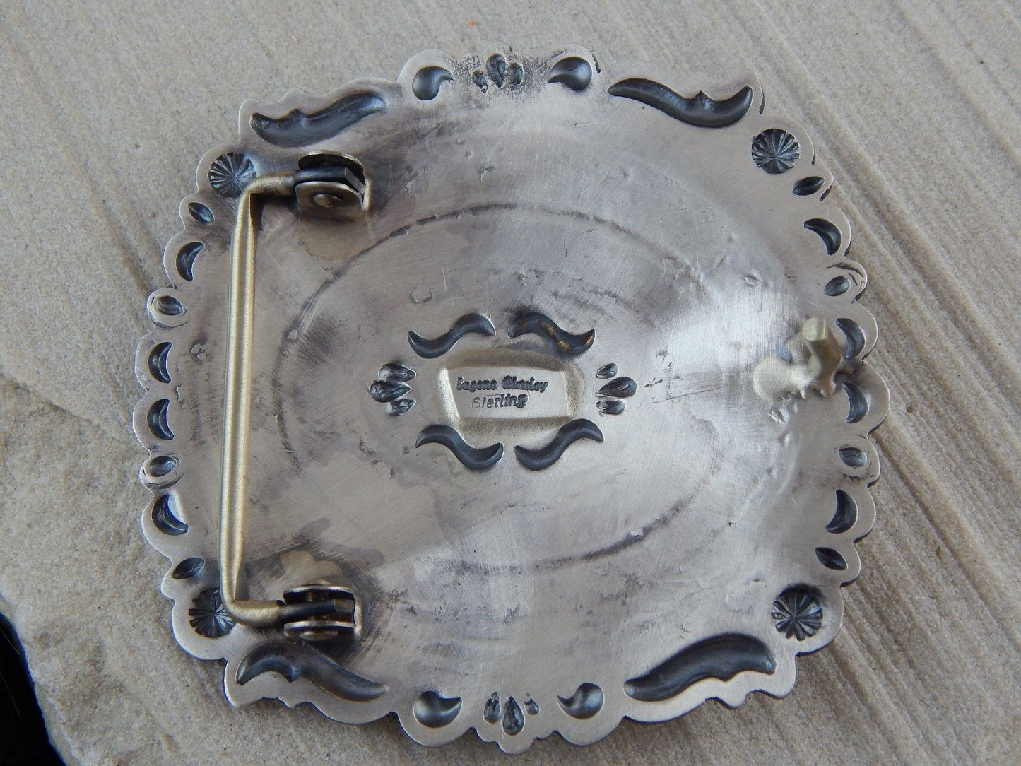 Navajo Sterling Silver Belt Buckle - Eugene Charley - High Lonesome Trading