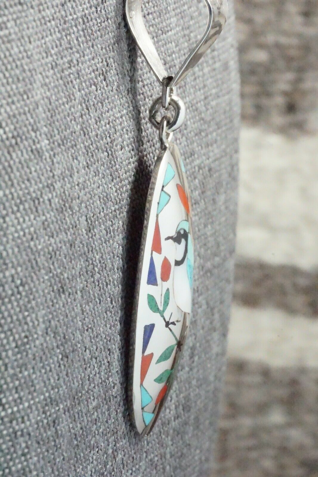 Inlay Turquoise Bluebird & Sterling Silver Pendant - Quintin Quam Sr