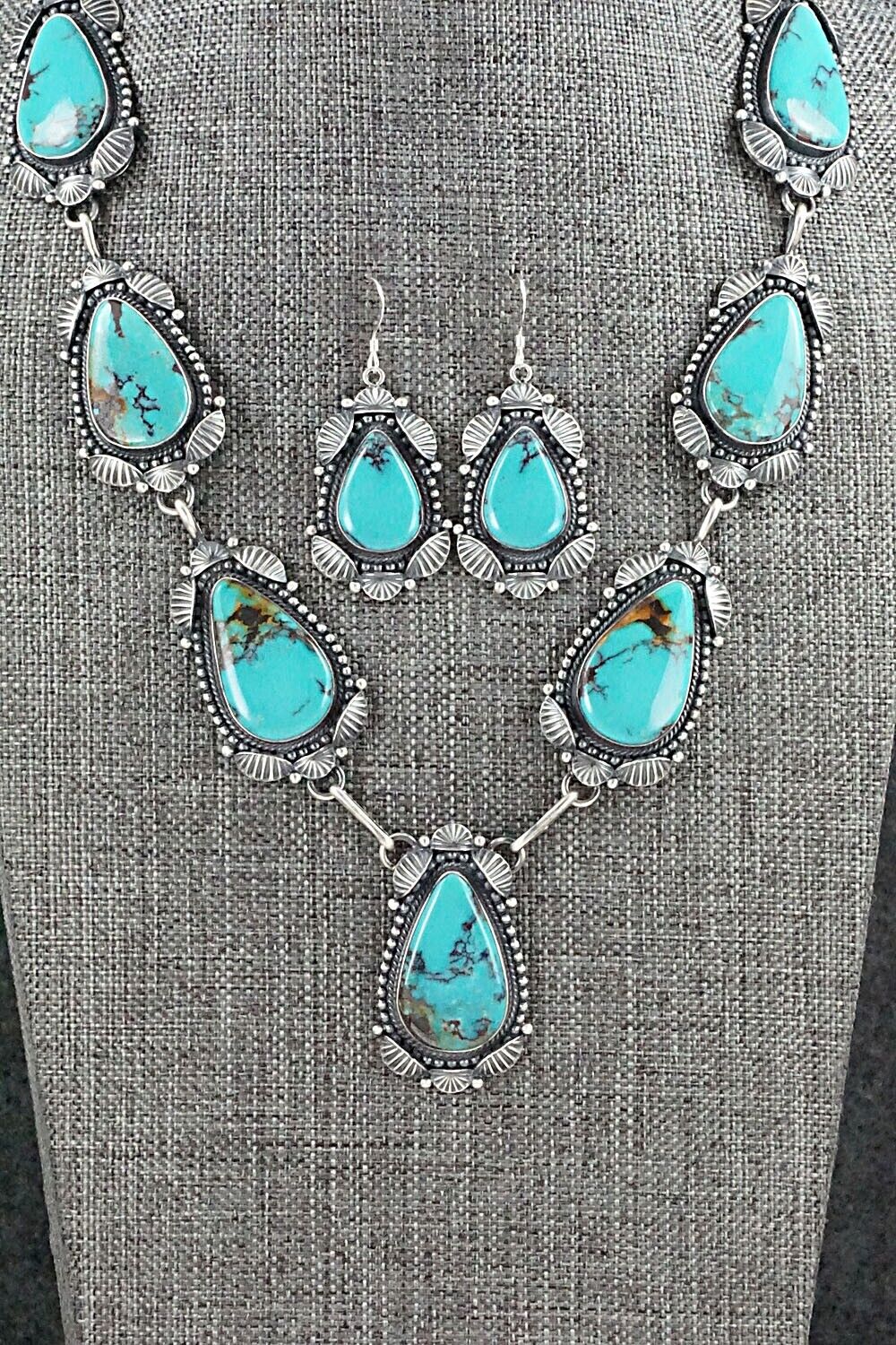 Turquoise & Sterling Silver Necklace and Earrings Set - Derrick Gordon