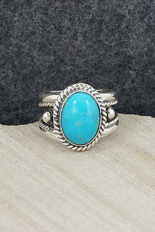 Turquoise & Sterling Silver Ring - Thomas Yazzie - Size 7.5