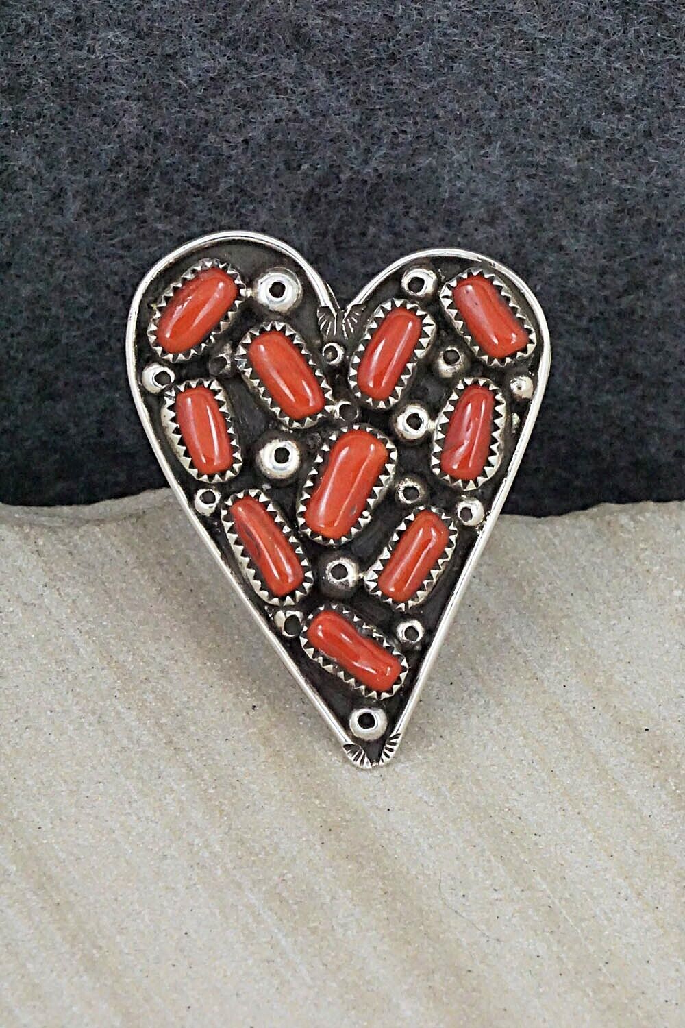 Coral & Sterling Silver Ring - Priscilla Reeder - Size 8