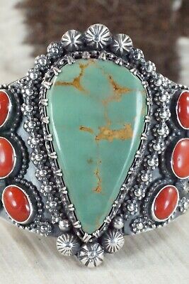 Royston Turquoise, Coral & Sterling Silver Bracelet - Regana Begay