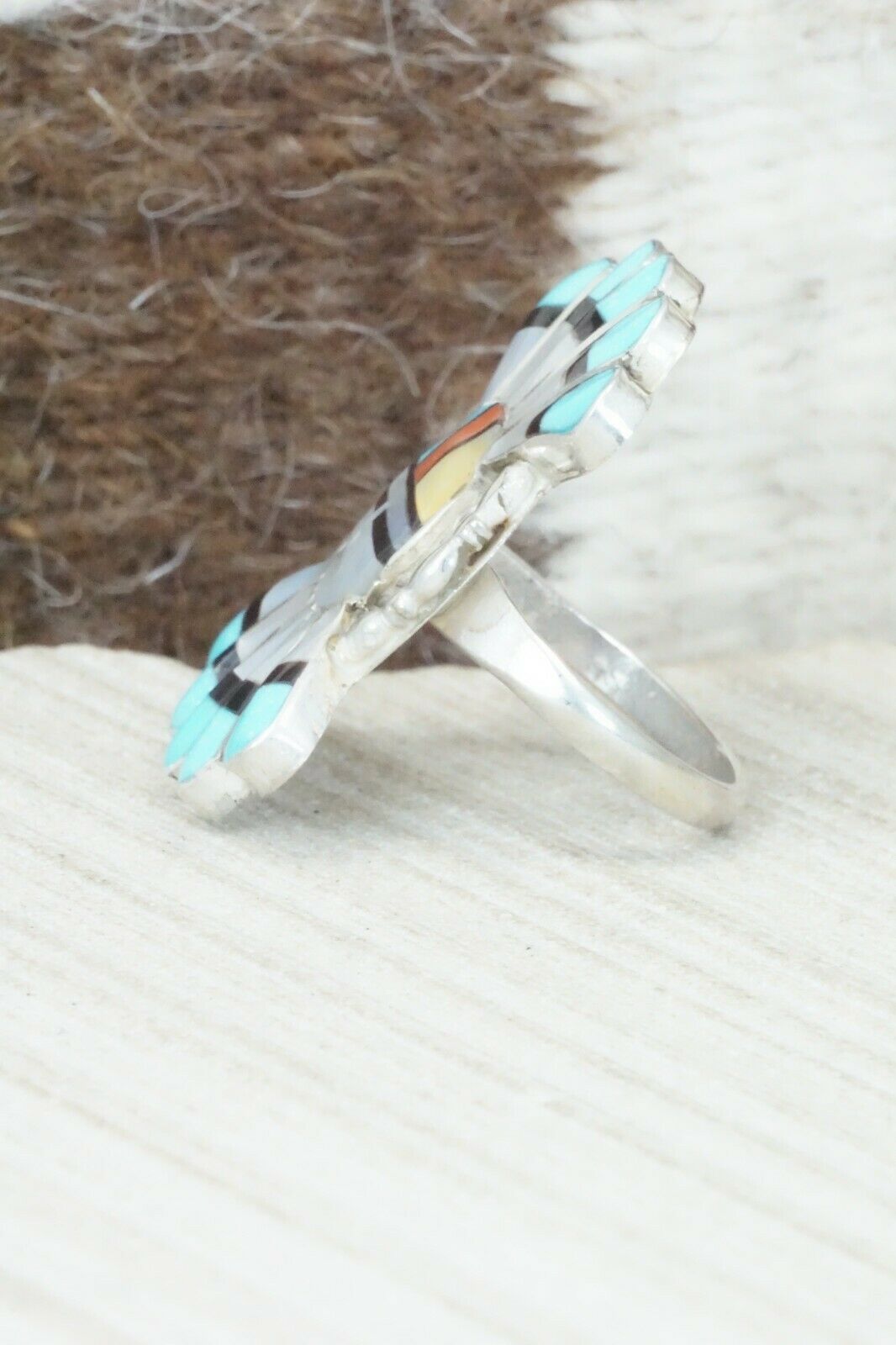 Multi Stone & Sterling Silver Inlay Ring - Verdell Niiha - Size 6.5
