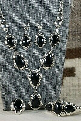 Navajo Onyx & Sterling Silver Jewelry Set - Clem Nalwood - High Lonesome Trading