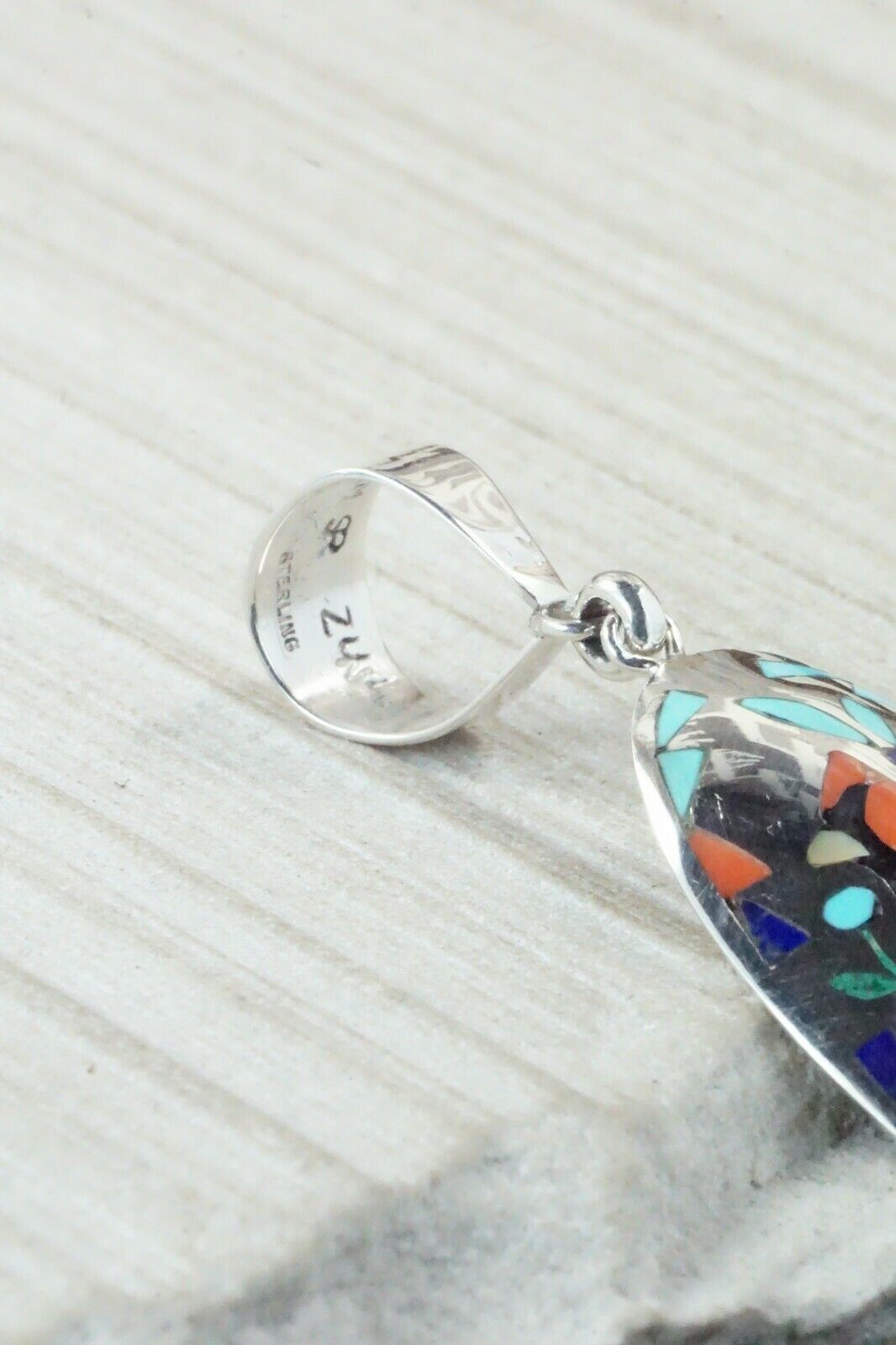 Inlay Coral Cardinal & Sterling Silver Pendant - Quintin Quam Sr