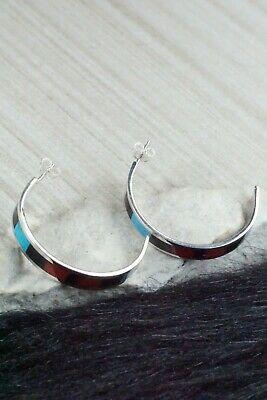 Multi Stone Inlay & Sterling Silver Hoop Earrings - Robin Chavez - High Lonesome Trading