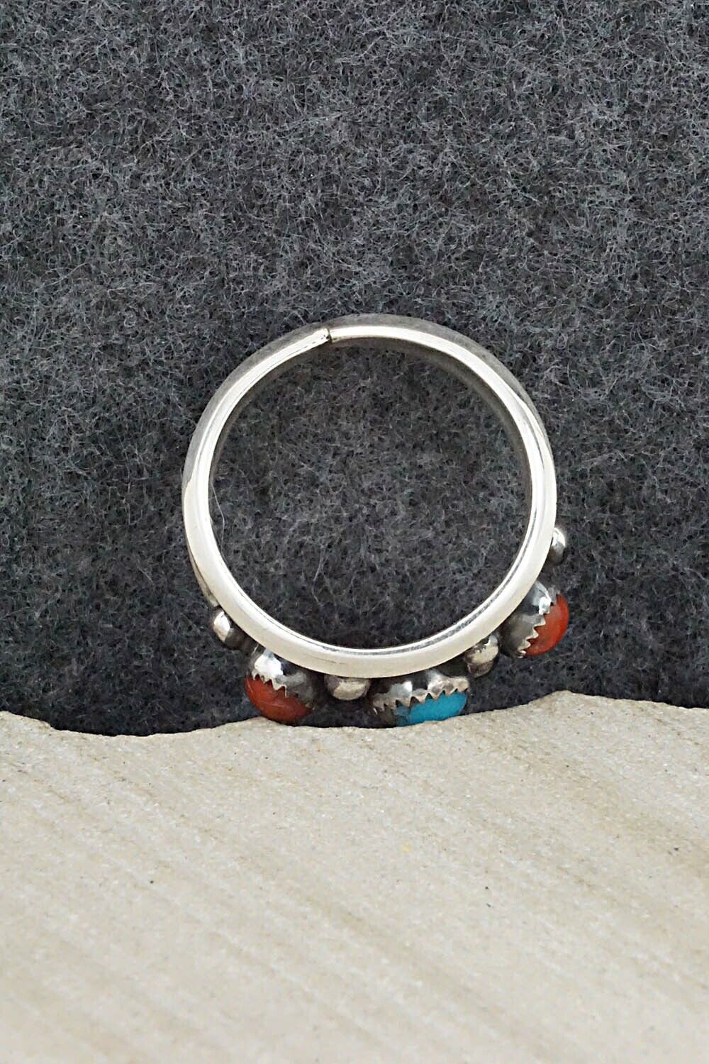 Turquoise, Coral & Sterling Silver Ring - Paul Largo - Size 9.5