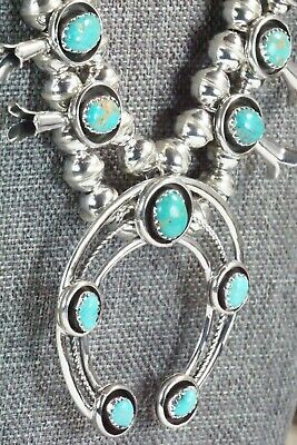 Turquoise & Sterling Silver Squash Blossom and Earrings - Phil Garcia